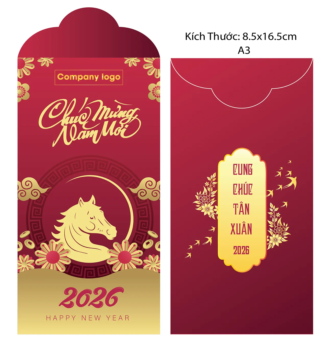 In bao lì xì với họa tiết hoa mai, hoa đào