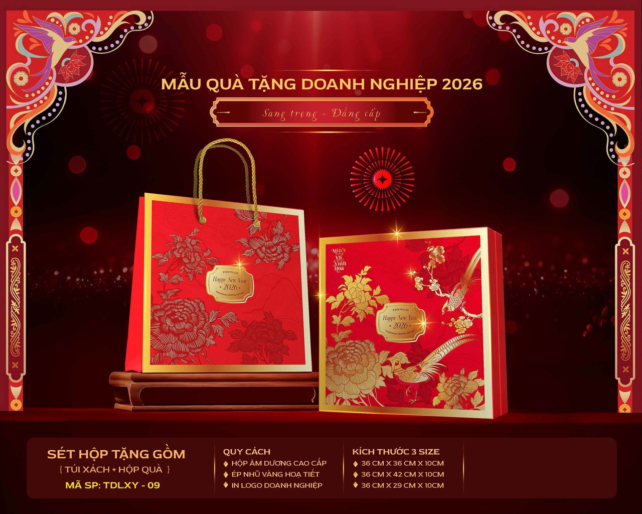 Mẫu hộp quà Tết đỏ vàng đẹp, bắt mắt năm 2026