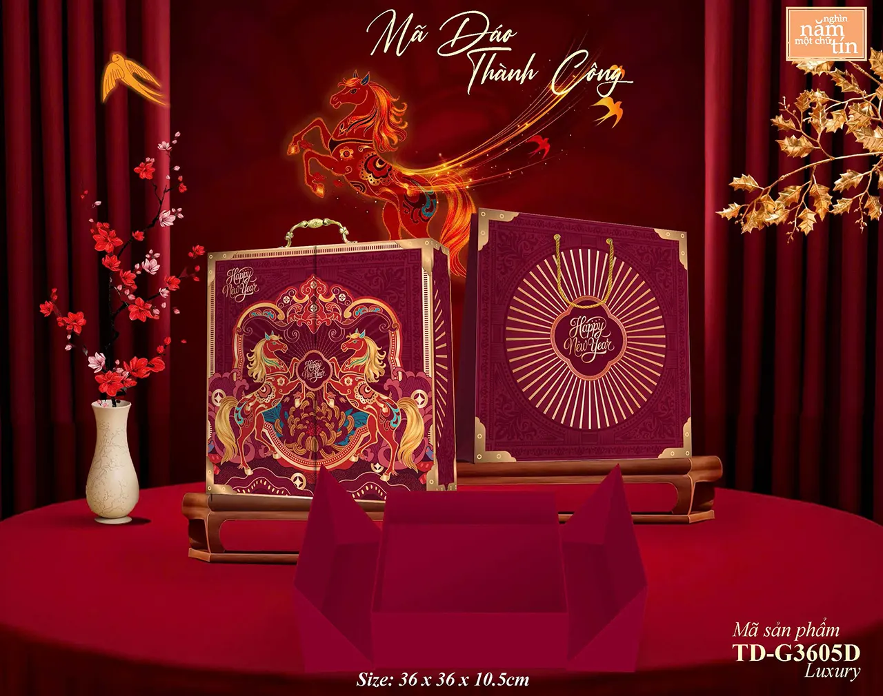 Mẫu hộp quà Tết cao cấp in logo thương hiệu