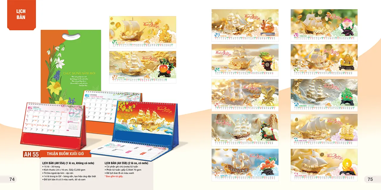 Lịch bàn phôi sẵn 2026 mã AH chất liệu cao cấp