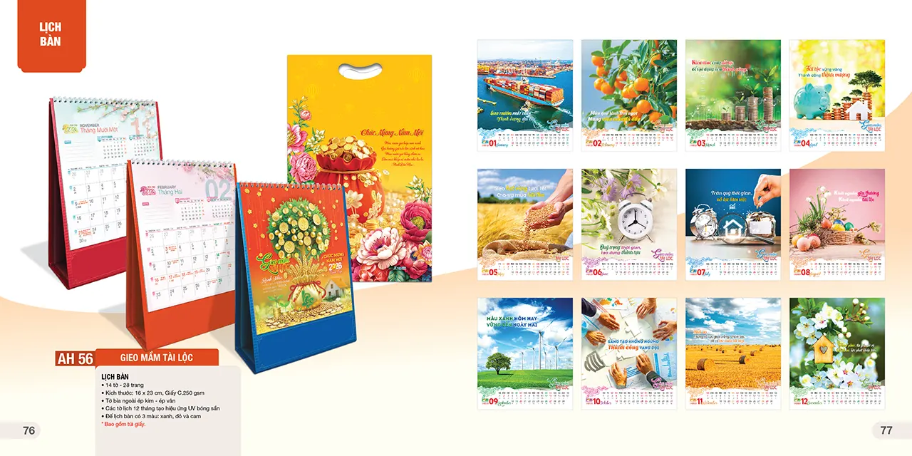 Lịch bàn phôi sẵn 2026 mã AH làm quà tặng Tết