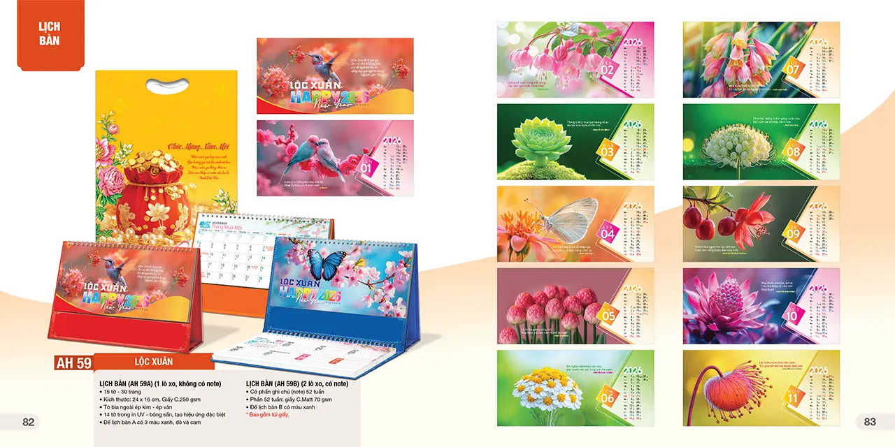 Mẫu lịch bàn phôi sẵn 2026 mã AH thiết kế tinh tế