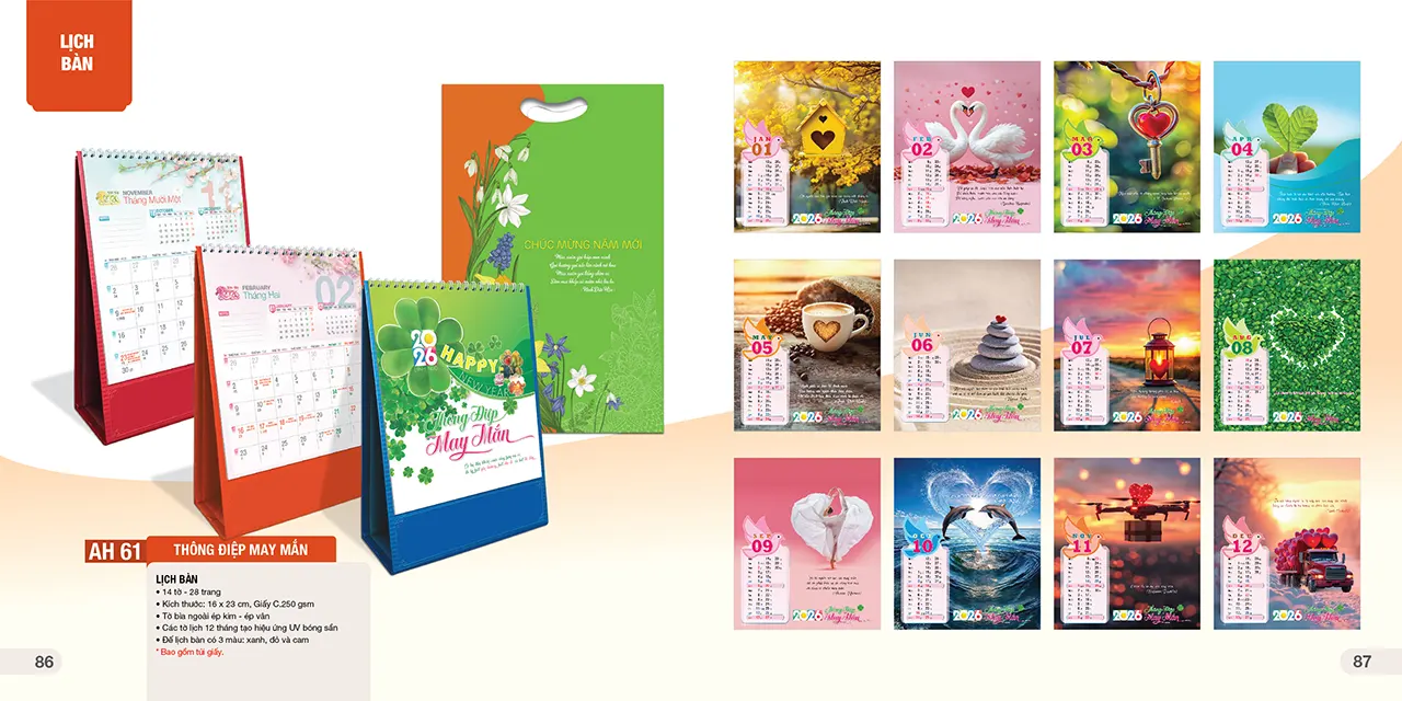 Lịch bàn phôi sẵn 2026 mã AH phù hợp làm quà tặng khách hàng