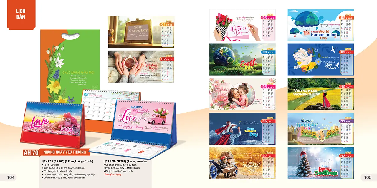 Lịch bàn phôi sẵn 2026 cho cửa hàng và công ty