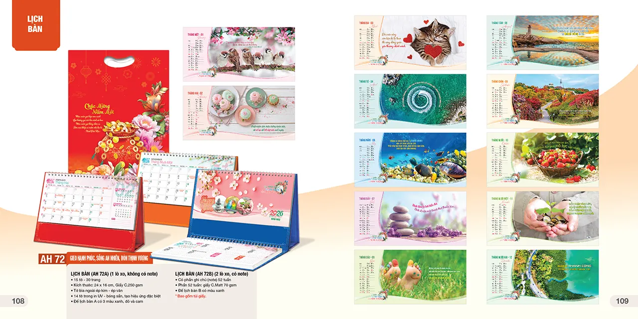 Lịch bàn phôi sẵn 2026 mã AH bền đẹp, tiện dụng