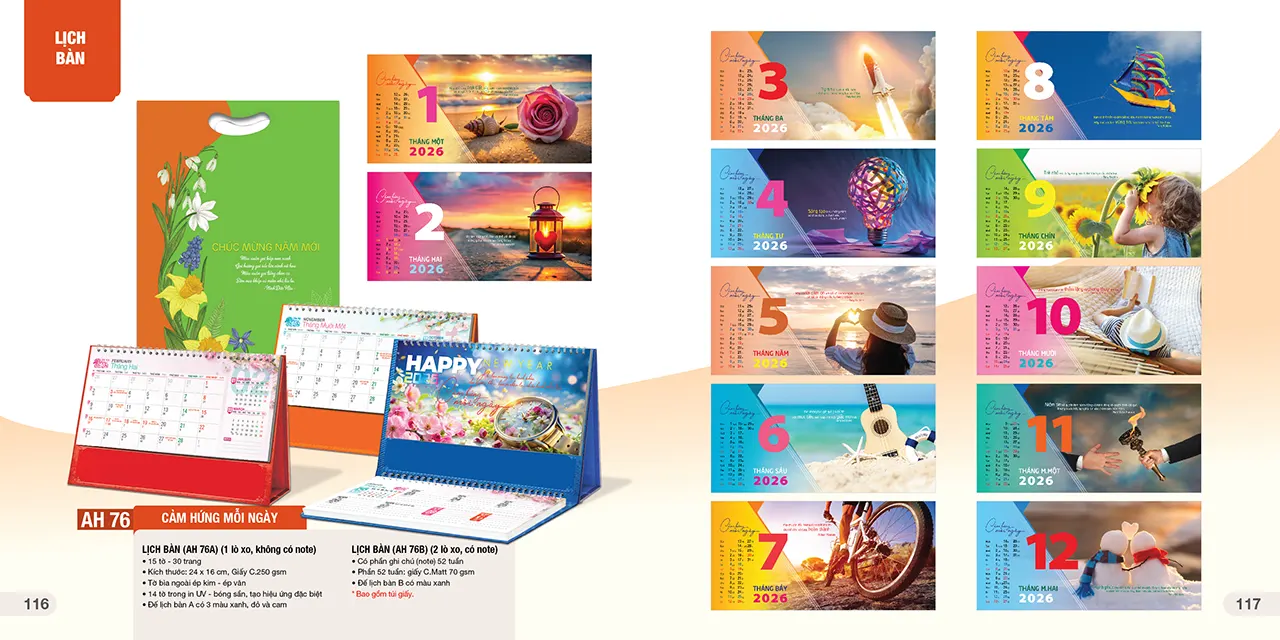 Mẫu lịch bàn phôi sẵn 2026 sang trọng, tinh tế