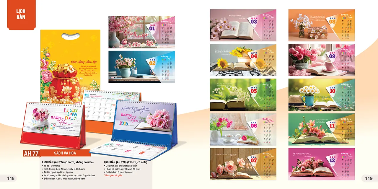 Lịch bàn phôi sẵn 2026 mã AH thiết kế sẵn tiện dụng