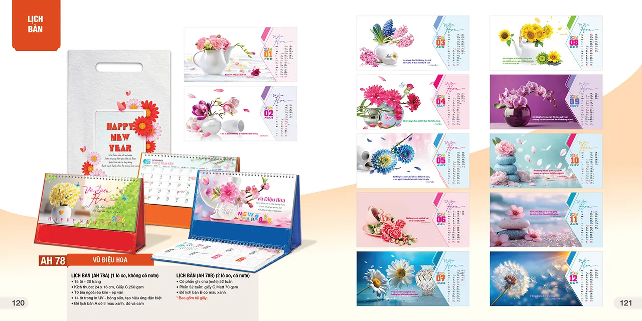 Thiết kế lịch bàn phôi sẵn 2026 mã AH hiện đại, tinh tế