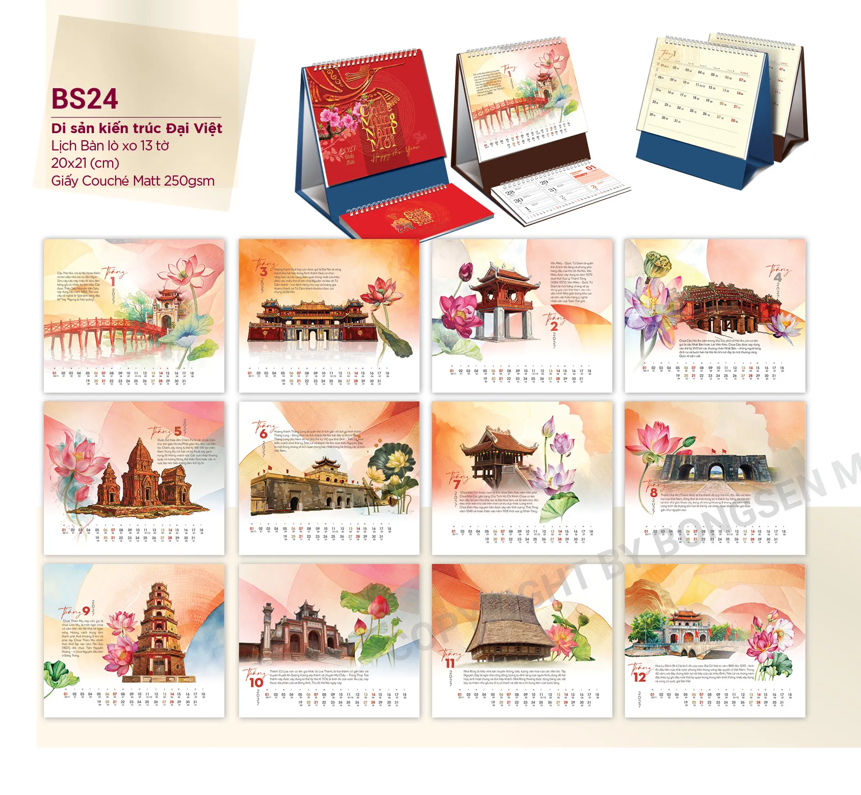 Lịch để bàn chữ A năm 2027 thiết kế đẹp