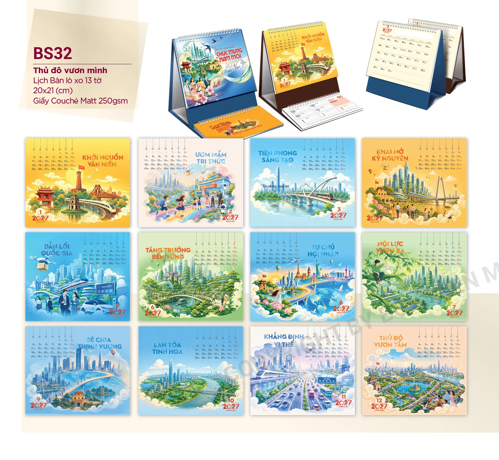 Mẫu lịch bàn chữ A Tết 2027 cao cấp