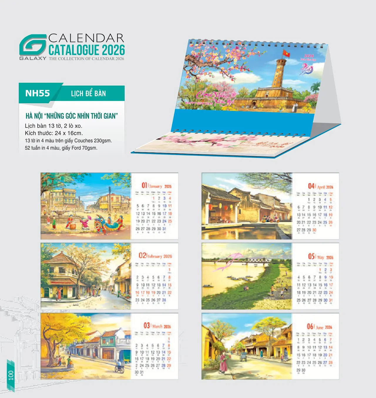 Mẫu lịch bàn chữ M 2026 sang trọng cho văn phòng