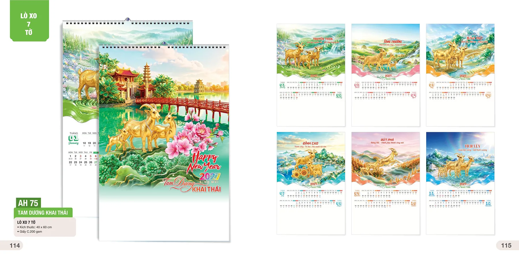 In lịch tường lò xo 7 tờ 2027