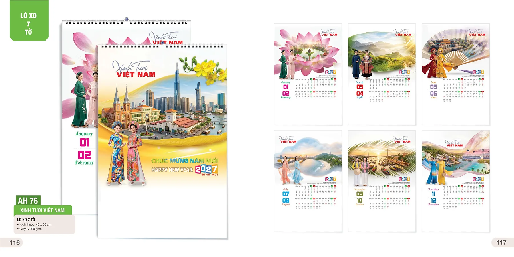 Lịch lò xo 7 tờ Tết 2027