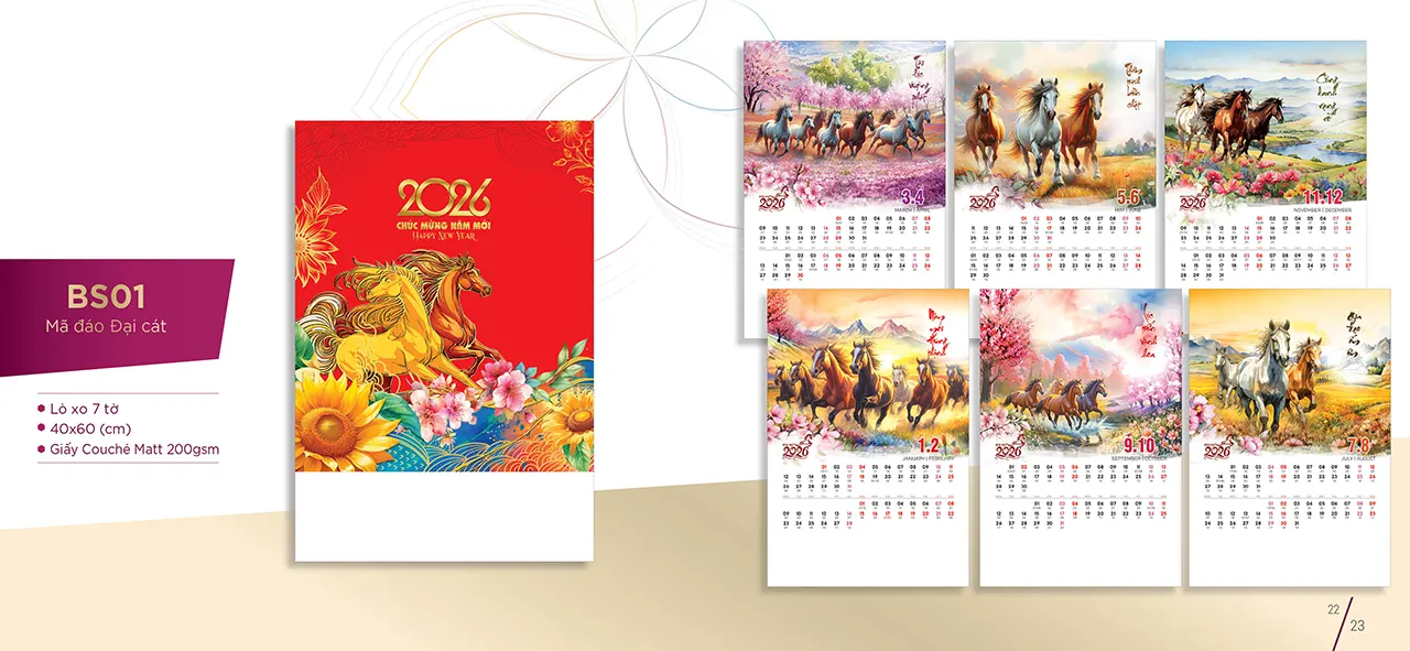 lịch lò xo 7 tờ