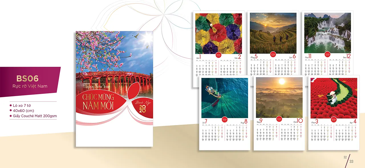 mẫu lịch treo tường lò xo 7 tờ