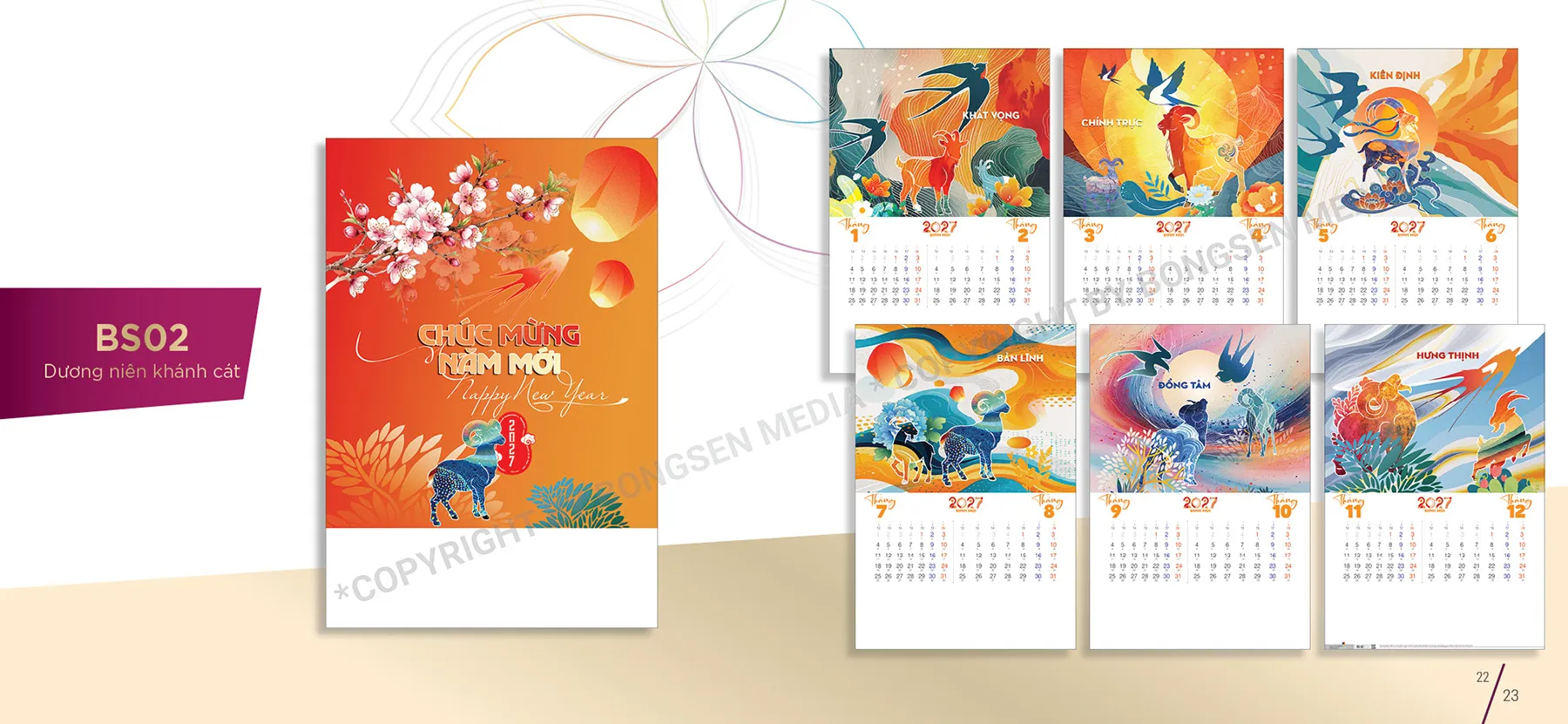 mẫu lịch treo tường 7 tờ 2027