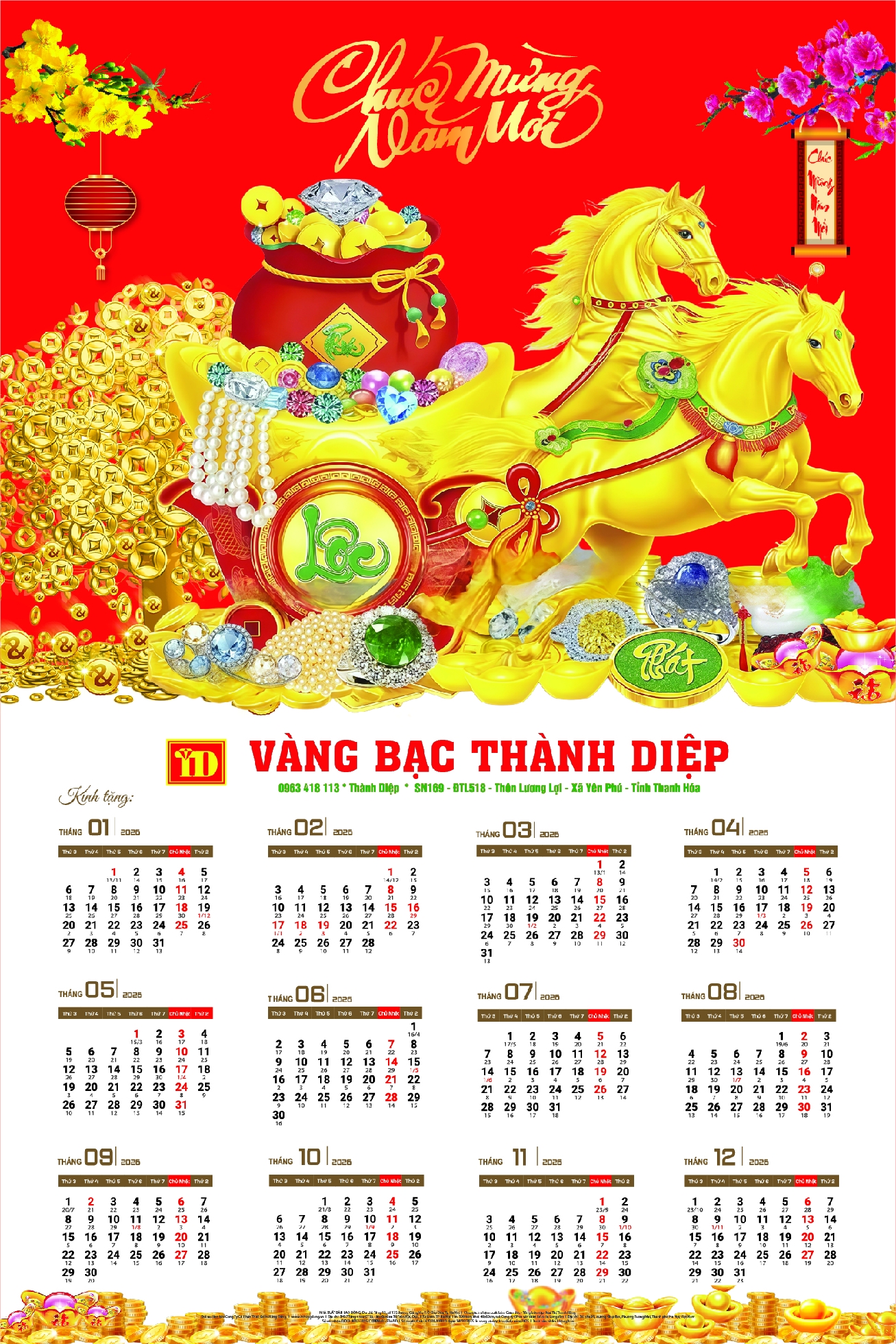 lịch treo tường nẹp thiếc 1 tờ